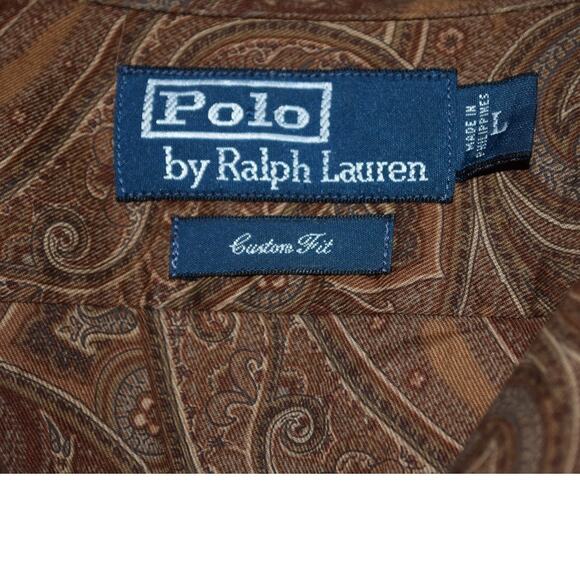 Polo Ralph Lauren Custom Fit Brown Paisley Long Sleeve Button-Up Shirt Size L - Picture 3 of 4
